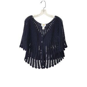 Talbots Crocheted Black Cotton Openwork Sweater Women's Size Large